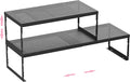 Stackable Expandable Metal Shelf Organizer - Adjustable Wire Storage Rack with Holes for Kitchen, Bathroom, Cabinet, Office - Space Saving, Durable & Sturdy Design（2PACKS/Large/Black