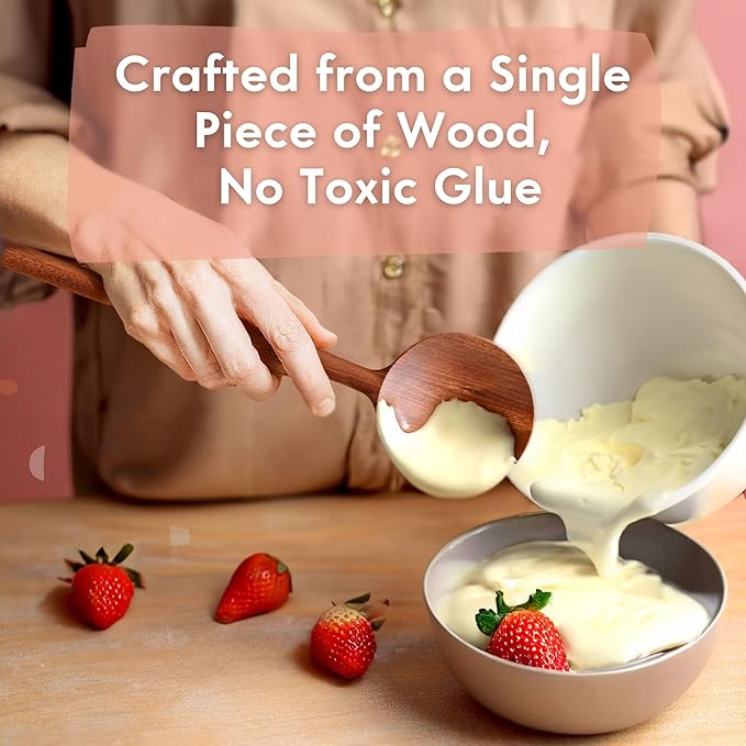 Non-Toxic Cooking Utensils – 6-Piece Kitchen Utensils Set, Glue-Free & One-Piece Wooden Spoons for Cooking, Natural Wooden Utensil Set with Plant-Based Finish, Free of Forever Chemicals