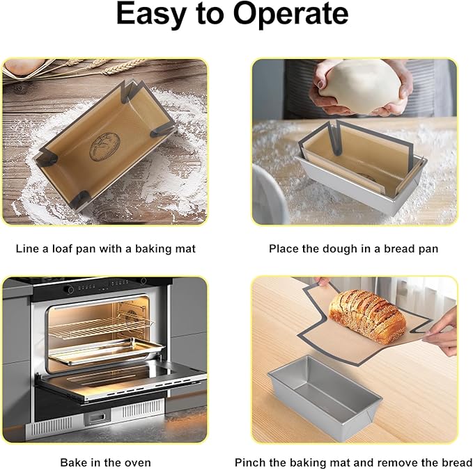 2 Pcs Thickened Silicone Bread loaf pan liners for baking bread 9x5，Silicone Baking Mat for 9x5 Inch Loaf Pan, Nonstick & Reusable, Easy to Clean, High-Temp Resistant (Black and Gray)