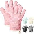 MAD SHARK Silicone Oven Mitts Heat Resistant 450 Degrees,Waterproof & Non-Slip Oven Gloves with Fingers,Cotton Lined Silicone Oven Gloves Kitchen Mitts for Baking Cooking Barbecue,Women (Pink)