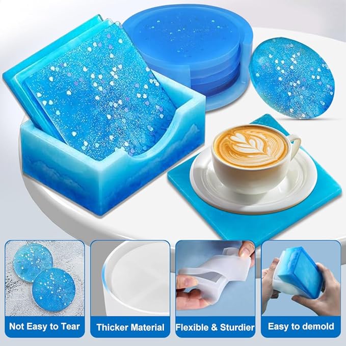 12 PCS Silicone Coaster Molds, Resin Casting Coaster Molds, Epoxy Resin Coasters Mold, Suitable for DIY Craft Coasters, Bowl Mats, Home Decoration, Non-Deformable Silicone Mold