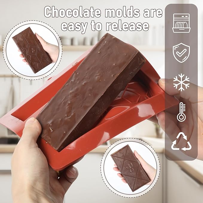Chocolate Bar Mold Deep Dubai 1 Inch Pistachio Chocolate Bar Silicone Thick Mold for Stuffed Bar, Large Candy Mould for Filling, Pistachio Design