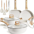 Kikcoin 16Pcs Pots and Pans Set Nonstick Ceramic Cookware Sets Induction Kitchen Cooking Set Non toxic Healthy Non Stick w/Grill Pan,Saute Pan, Ceramic White