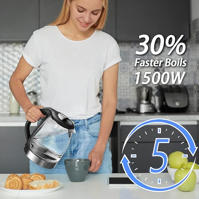 ShanSon 1.7L Electric Glass Kettle 1500W Temperature Control Fast Water Boiler BPA Free Auto Shut-off Protection Electric Teapot with Led Touch Screen and Two-year Quality Guarantee