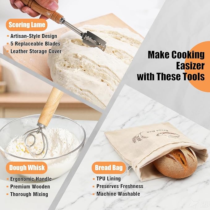 Sourdough Starter Kit With 7.5" Round & Oval Banneton Bread Proofing Basket, Complete Sourdough Bread Baking Supplies, Bread Making Kit With Storage Bag, Gift For Beginner Baker