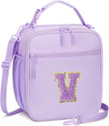 Initial Insulated Lunch Bag for Girls Kids, Back to School Gift, Reusable Leak-proof Lunch Box with Adjustable Strap for School Daycare Travel Picnic (Purple,V)
