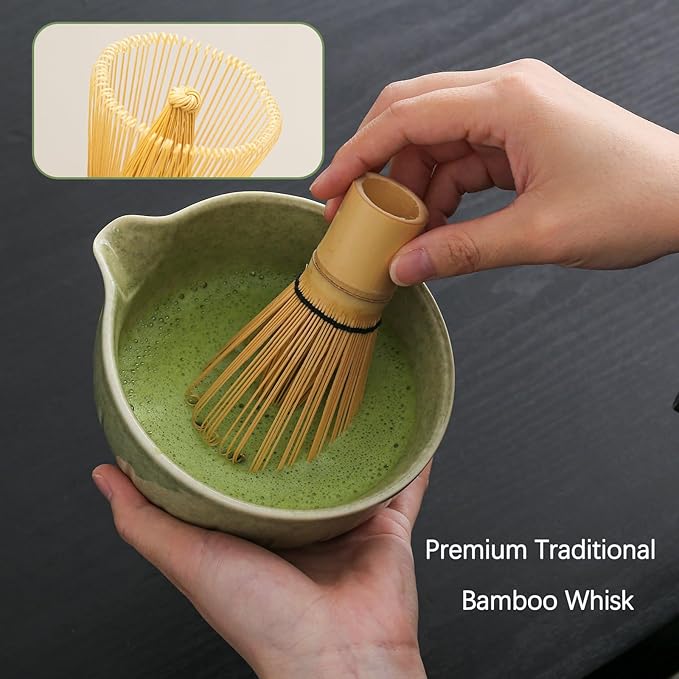 TANG PIN 10Pcs Matcha Whisk Set, 15 OZ Matcha Bowl, Matcha Whisk and Stand, Scoop, Sifter, Spoon, Coaster, Cleaning Brush and Tea Towel, Perfect Matcha Kit for Tea Ceremony
