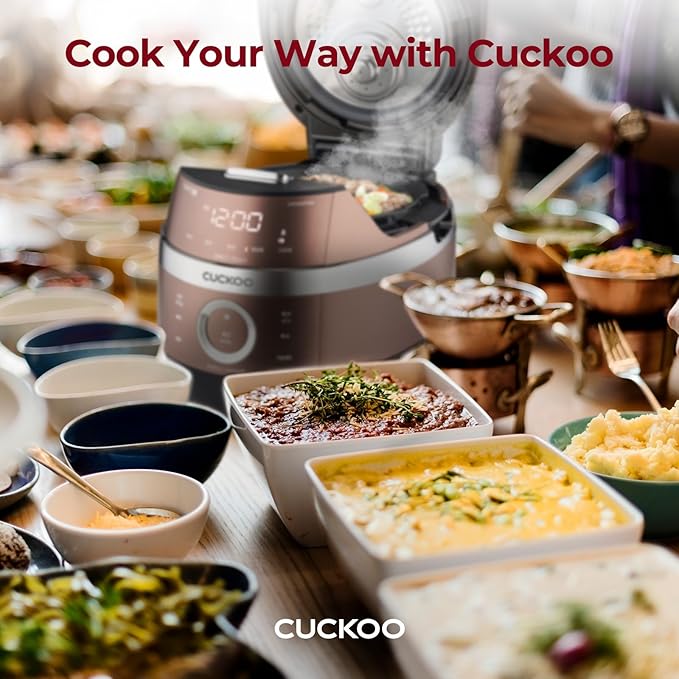 CUCKOO High Pressure Rice Cooker 10-Cup Uncooked / 20-Cup Cooked with Induction Heating Technology, Large Rice Maker with 16 Menu Options and Steam Plate, Voice Guide, Copper (CRP-JHR1009F)