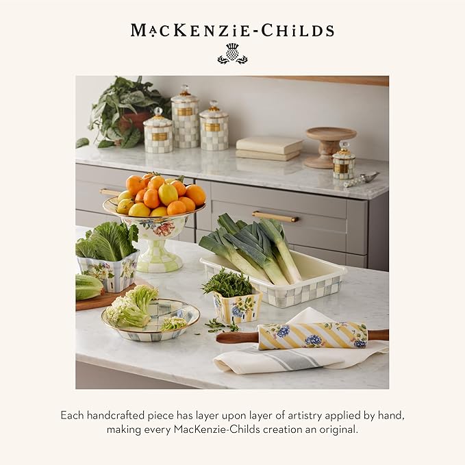MACKENZIE-CHILDS Rolling Pin, Decorative Roller Pin for Baking, Cute Baking Supplies, Gray-and-White Sterling Check