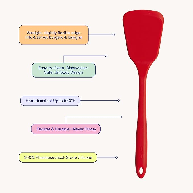GIR: Get It Right Silicone Spatula Turner - 13-Inch Red - Nonstick Heat-Resistant Silicone Cooking Spatula - Pancake Flipper & BBQ Utensil - Flexible Tip & Sturdy Core