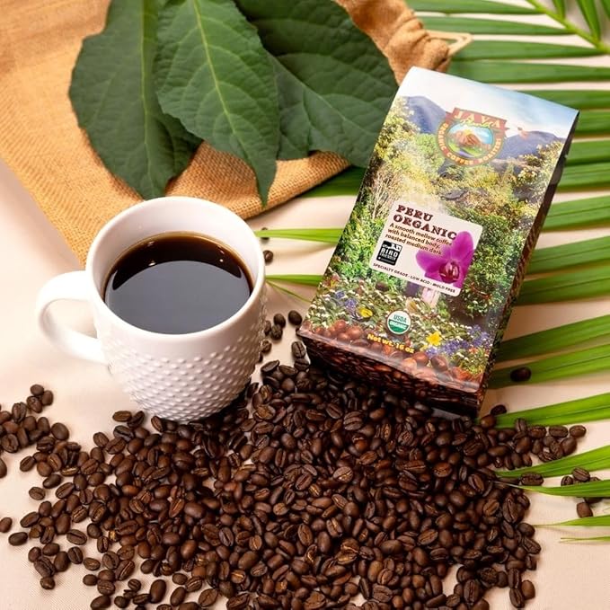 Low Acid Organic Coffee – Whole Bean, Mold-Free & Stomach Friendly by Java Planet, Peruvian Single Origin Coffee, Medium Dark Roast, Smooth Full Flavored, 5LB Bag