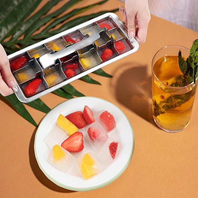 KAYCROWN 18/8 Stainless Steel Ice Cube Tray, 18 Slot Ice Tray with Easy Release Handle for Making Various Ice Cubes and Frozen Foods, Removable Slots for Easy Ice Cube Removal and Cleaning