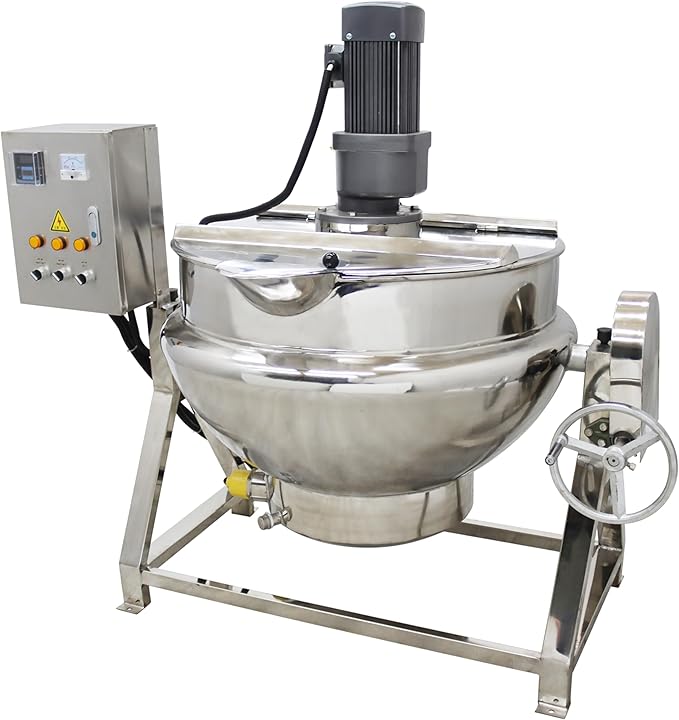 TECHTONGDA 54gallon Commercial Electric Cooking Machine Tilting Jacketed Pot Heating Kettle Stainless Steel with Stirrer 220V