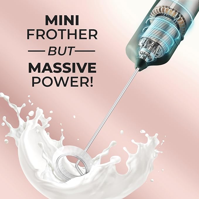 Mini & Mighty Milk Frother Wand – Powerful Handheld Coffee Frother, Battery Operated Drink Mixer – Compact Pocket Size – Detachable Whisk for Latte, Cappuccino, Matcha, Hot Chocolate – Emerald