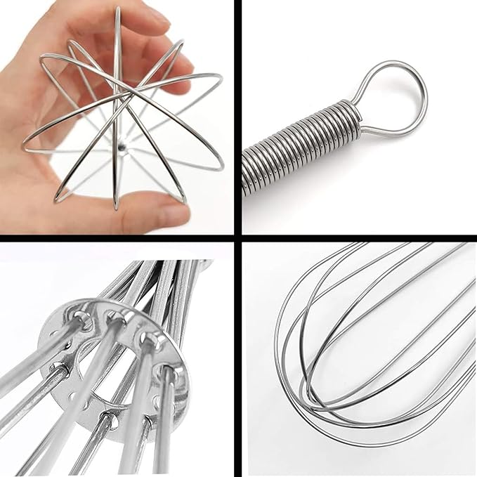 Mini Wire Whisk, 8 Inch Small Whisk for Cooking - Ergonomic Spiral Handle, 304 Stainless Steel - Ideal for Whisking, Beating, Blending & Mixing Sauces - Silver