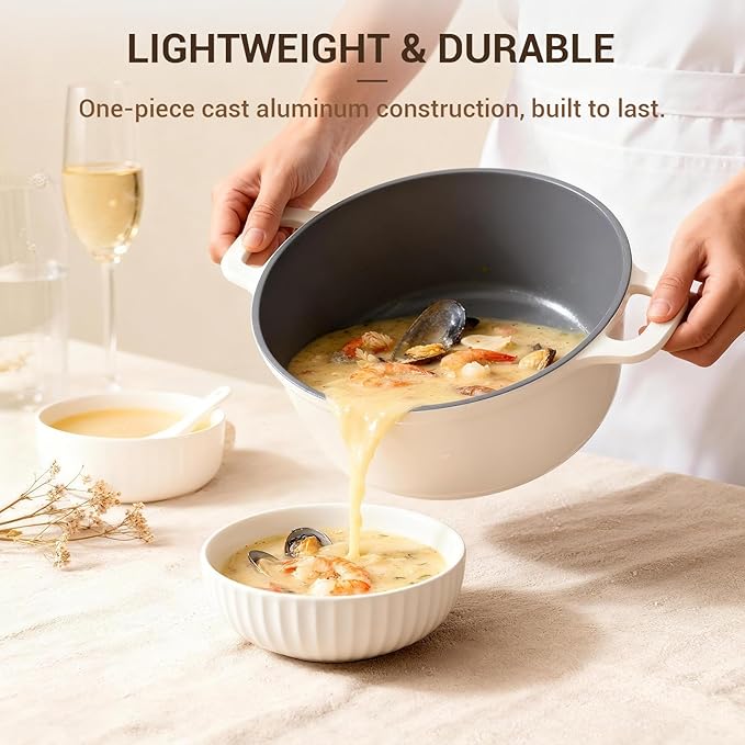 Ammeloo 8-Piece Non Stick Stock Pot with Lid, Ceramic Cooking Pot Set, 4.5 Qt All-in-One Non Toxic Soup Pot for All Stoves, Easy to Clean & Dishwasher Safe, Oven Safe, Induction Ready, PFOA PFAS Free