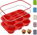 2 Pack 6 Cups Silicone Mini Muffin Pan with Metal Reinforced Frame Silicone Molds Cupcake Cake Baking Pans Cookie Baking Chocoflan Cupcake Mold Cake Molds Kitchen Baking Mom Gift Home Essentials