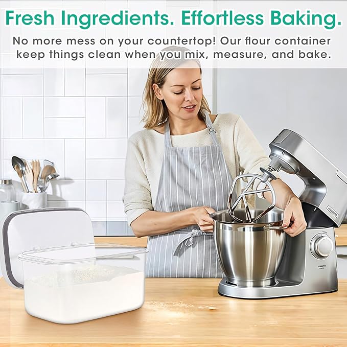 Large Bread Box with Easy-Carrying Handles for Kitchen Countertop, 6.5 Qt Rice Flour Container with Pop Up Lid & Hanging Hooks for Cleaner Use, Airtight Food Storage Bin for Kitchen Organization
