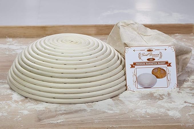 Saint Germain Bakery Premium Round Bread Banneton Basket with Liner - Perfect Brotform Proofing Basket for Making Beautiful Bread (8 inch)