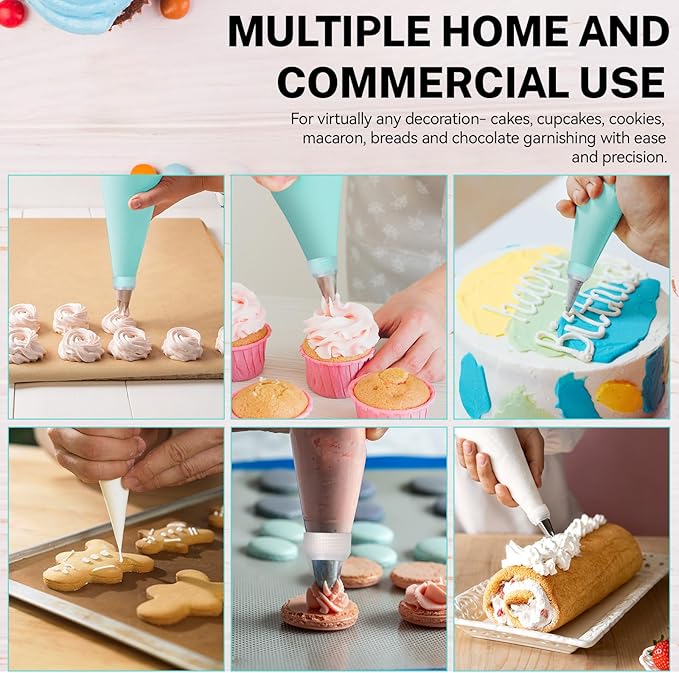 HOTEC Piping Bags and Tips Set, 120 Pcs Cake Decorating Kit with 100pcs 12 Inch Disposable Pastry Bags, 1 Reusable Piping Bags, 12 Piping Tips, 3 Cake Scraper, 2 Couplers, 2 Bag Ties, Baking Supplies