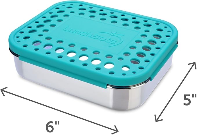 LunchBots Medium Uno Stainless Steel Sandwich Container - Open Design for Wraps - Salads or a Small Meal - Eco-Friendly - Dishwasher Safe and BPA-Free - Aqua Dots