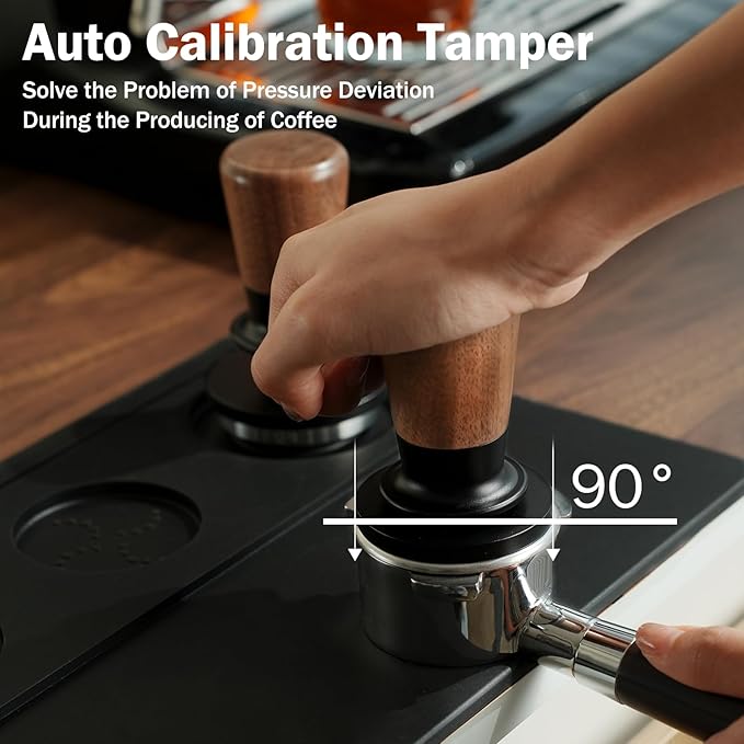 PUSEE 51mm Espresso Tamper, Calibrated Tamper with 30lbs Double Spring Loaded Tamper Walnut Wood Coffee Tamper for Barista Home,Stainless Steel Base Tamper Espresso Tool Fits 51mm Portafilters