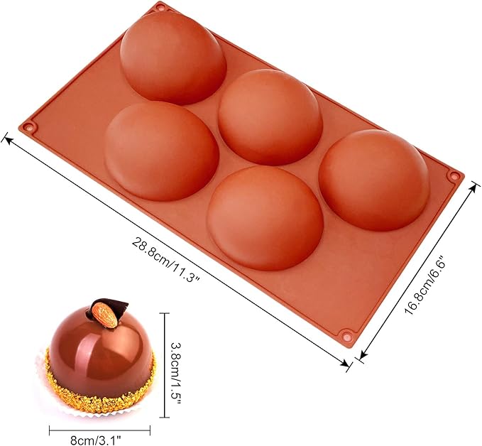 Extra Large 5-Cavity Semi Sphere Silicone Mold, 3 Packs Half Sphere Silicone Baking Molds for Making Chocolate, Cake, Jelly, Dome Mousse