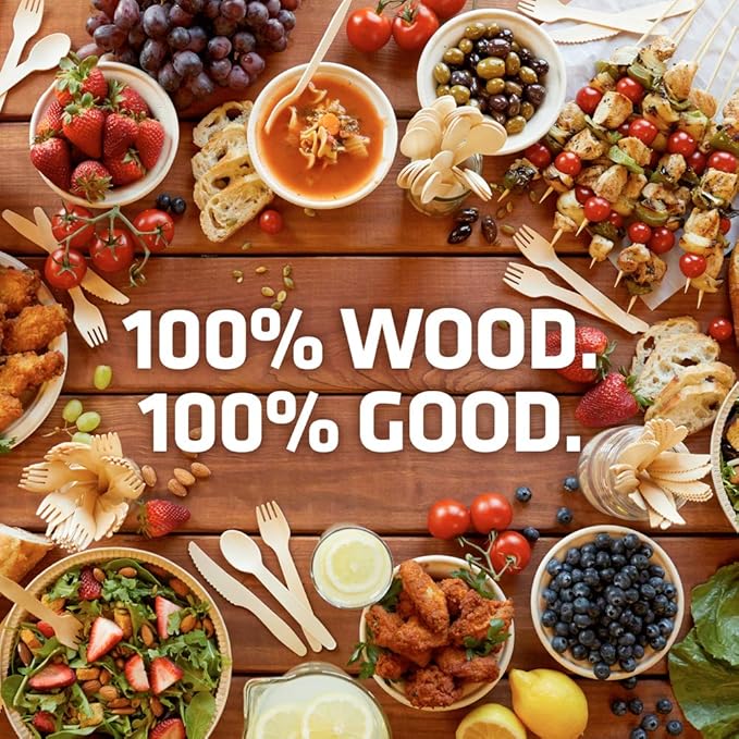 Disposable Wooden Cutlery Set - 100% Home Compostable - 2000 Knives, 6.5" Wooden Knives, Eco-Friendly, Organic, Sustainable and Carbon Neutral Certified