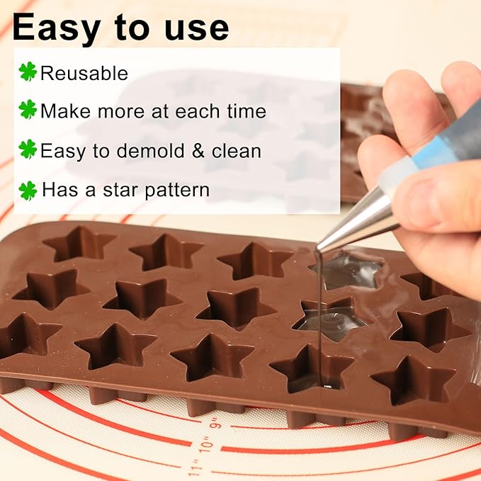 Small Star Silicone Molds, 15 Cavities Star Chocolate Molds for Candy/Gummy/Jelly/Fruit Snack, Mini 3D Stars Mold for Wax Melt/Resin, 2 Pcs