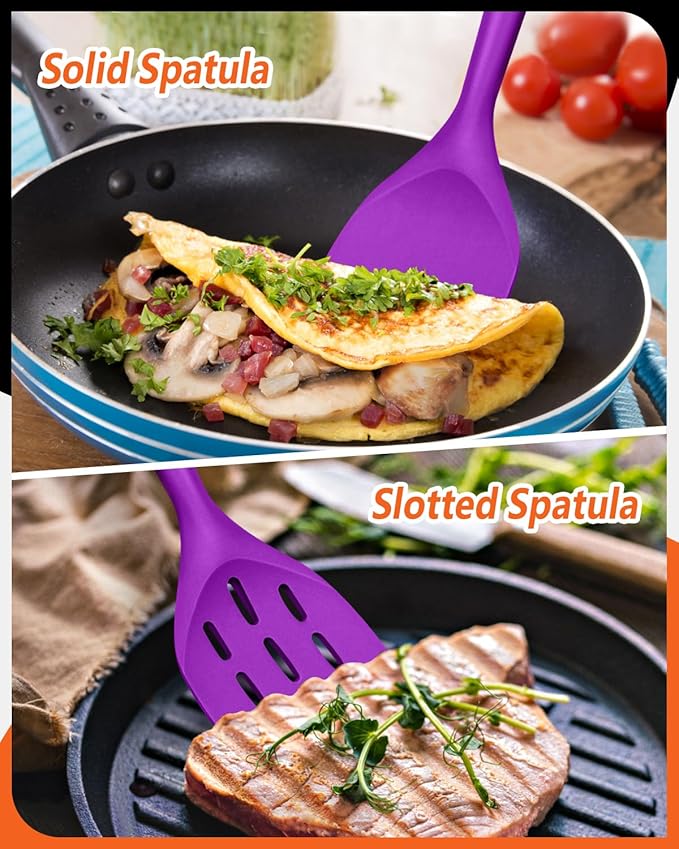 Pack of 2 Silicone Spatula, Non Stick Cooking Utensil Set, Wooden Handle Kitchen Turner for Baking Mixing Grilling Serving Food Heat Resistant (BERRY)