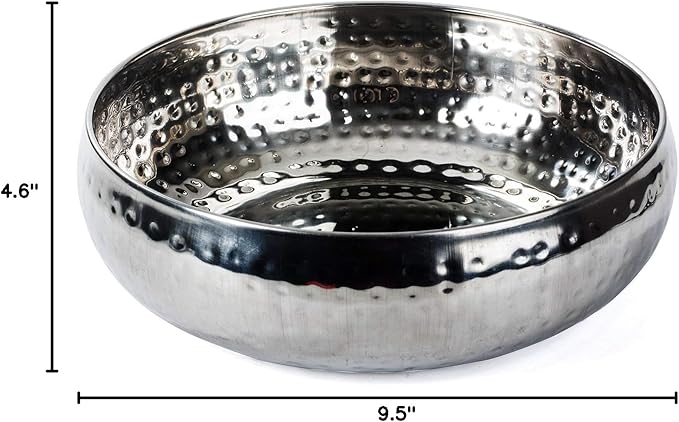 Salad Bowl and Serving Utensils - Hammered Detailing - Stainless Steel Mixing Bowls with Lids- Luxurious Serving Bowls (12" Hammered Salad Bowl)