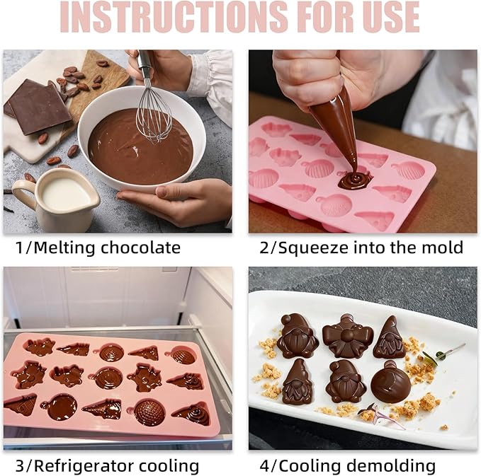 2 Pack Cowboy Chocolate Molds, Western Theme Silicone Mold Baking with Cowboy Hat, Cowboy Boot and Horse, Suitable for Making Chocolate, Candy, Cakes, Cupcakes (Pink-Christmas-2PCS)