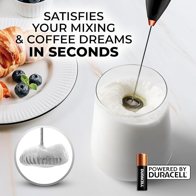 Zulay Milk Frother Wand – Handheld Electric Coffee Frother, Battery Operated Drink Mixer – 13,000 RPM Titanium Motor, Detachable Whisk, Easy Clean Foam Maker for Latte & Matcha – Exec Black n Copper