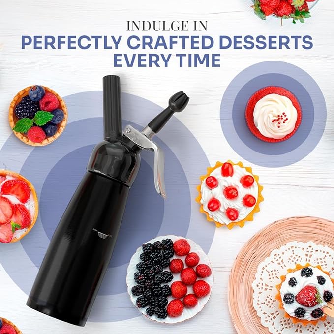 Professional Cream Whipper – 500ml Aluminum Cream Dispenser with Silicone Grip – Durable Cream Maker with 6 Decorating Nozzles & 2 Cleaning Brushes