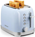 Toaster 2 Slice Retro Stainless Steel with 1.5” Extra Wide Slots Bagel, Defrost, Reheat, Cancel Functions, 6 Bread Shade Settings, Removable Crumb Tray, Blue