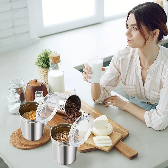 Lallisa 24 Pcs Stainless Steel Canisters 62 oz Stainless Steel Containers with Lids Food Storage Container with Airtight Clamp Lid Coffee Containers for Tea Sugar Coffee Flour Kitchen Counters