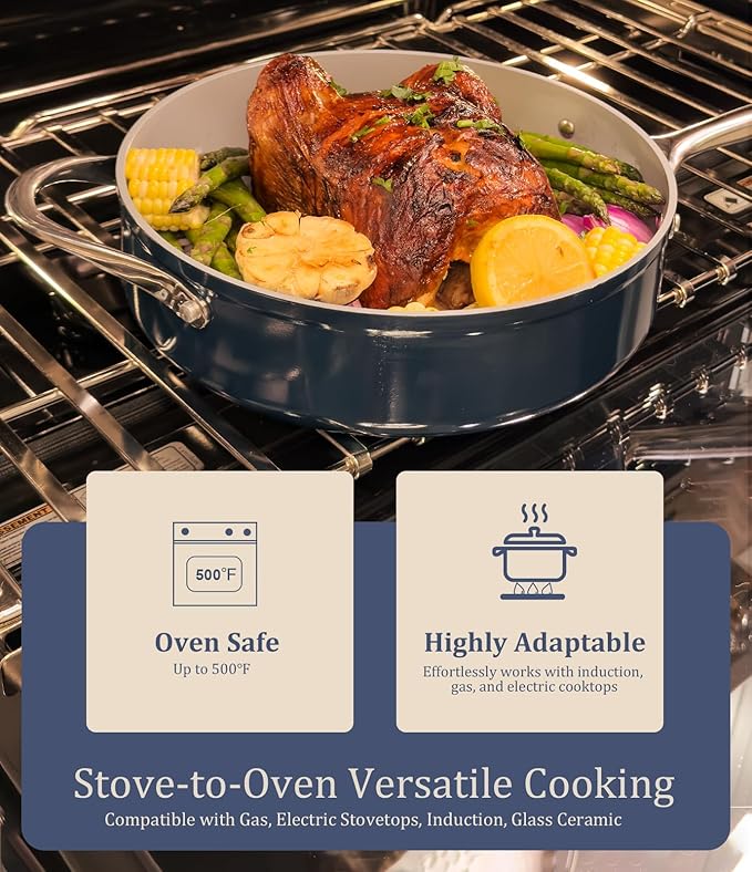 3.5QT Nonstick Ceramic Sauce Pan with Lid 8 inch Ceramic Cookare Even Heat Distribution Non Toxic PFAS-Free Healthy Soup Pot for All Stovetops, Oven & Dishwasher Safe 500°F, Olive Green