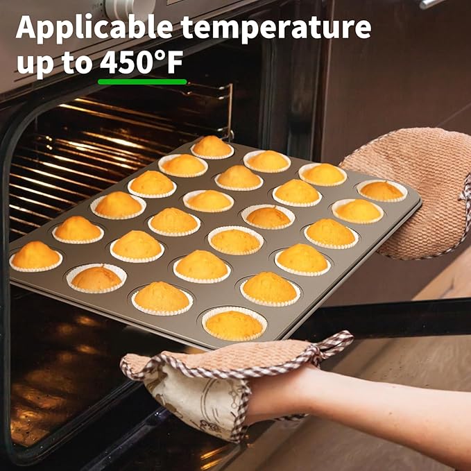 Beasea Nonstick Mini Muffin Pan 24 Cups, 2 Pack 24 Mini Small Tiny Cup Non Stick Muffin Baking Pan Tin Tray Carbon Steel Bakeware Individual Cupcake Baking Pan - Gold