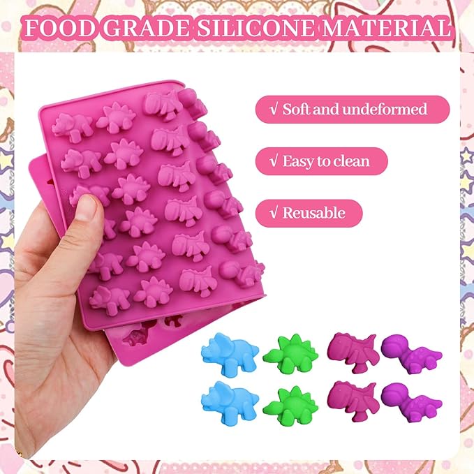 6 Pcs Gummy Bear Molds Silicone, Non-Stick Chocolate Candy Gummy Mold, Animal desserts Gummy Molds With 6 Droppers Clean Brush Storage Box, Including Love Bear Rabbit Mini Donut Fruit Animals Shaped