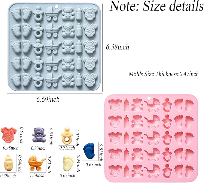 2 Pcs Baby Shower Chocolate Molds, 35 Cavity Baby Feet Mini Molds Baby Bottle Pacifier Baby Onesie Baby Carriage Bear Molds for Baby Shower Party Cake Decoration Cupcake Topper