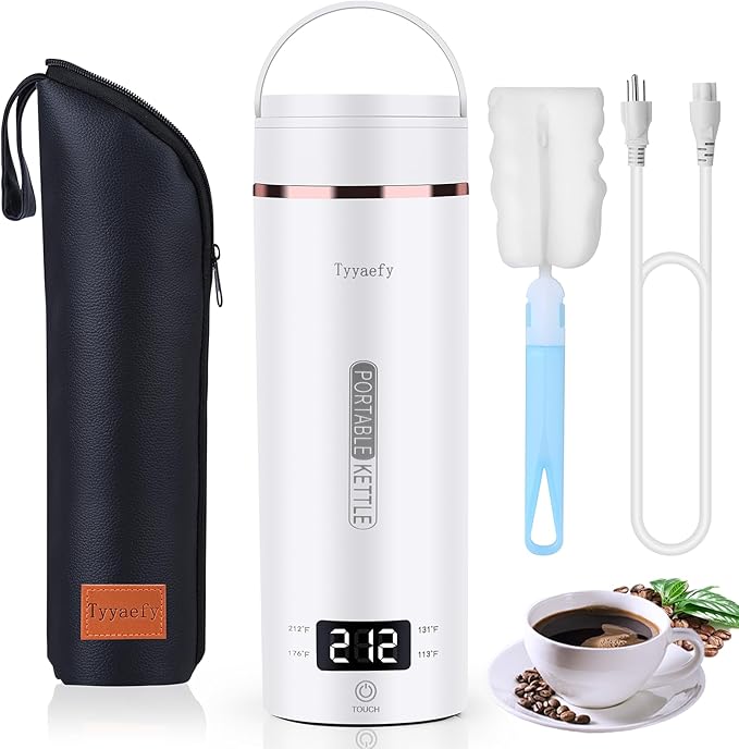 Portable Electric Kettle – Plug-in with Travel Bag, 450mL 304 Stainless Steel, 4 Preset Temp, Rapid Boiling, Auto Shut-Off & Boil-Dry Protection, Home Office Hotel Caravan Dorm Business Trip