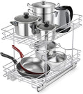 Fulgente Chrome Finish Pull Out Drawer Cabinet Organizer, Professional Wire Frame 2 Tier Heavy Duty Slide Out Kitchen Cabinet Storage Shelves, Sliding Drawer for Cabinet 11"W x 21"D