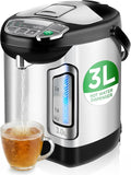 NutriChefKitchen Electric Water Boiler and Warmer - 3L/3.17 Qt Stainless Steel Electric Hot Water Dispenser w/Rotating Base, Auto Shut Off, Safety Lock, Instant Heating for Coffee & Tea (NCHUB13)