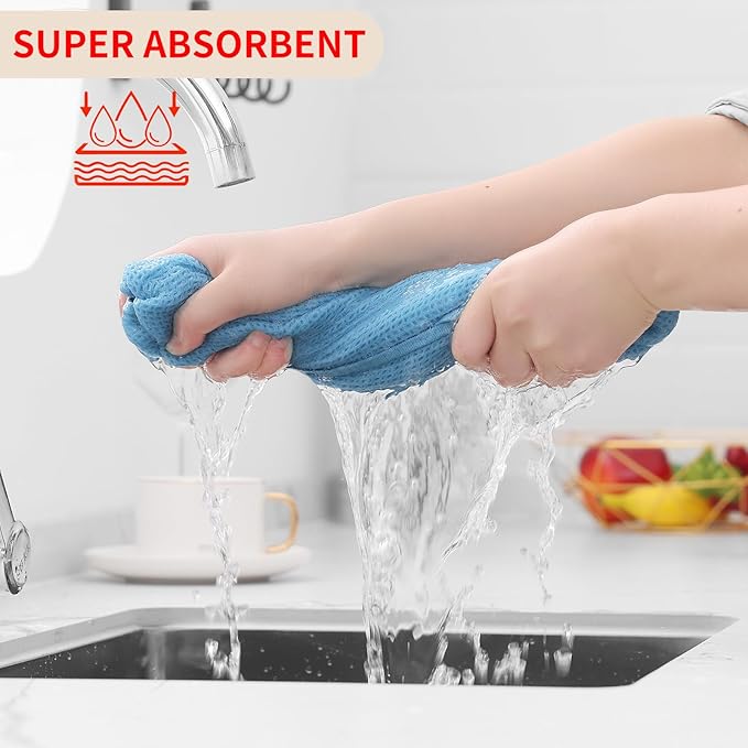 Homaxy 100% Cotton Waffle Weave Kitchen Dish Towels, Ultra Soft Absorbent Quick Drying Cleaning Towel, 13 x 28 Inches, 12-Pack, Sky Blue