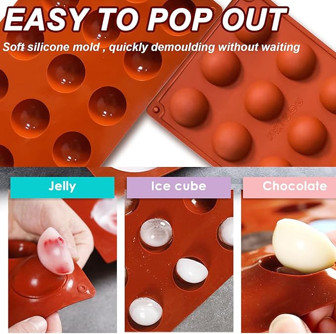 2-Pack 15-Cavity Silicone Baking Molds | Non-Stick Semi Sphere Molds for Jelly, Chocolate & Cake | BPA-Free Food Grade (Round/Half Sphere) by ENBRWAS