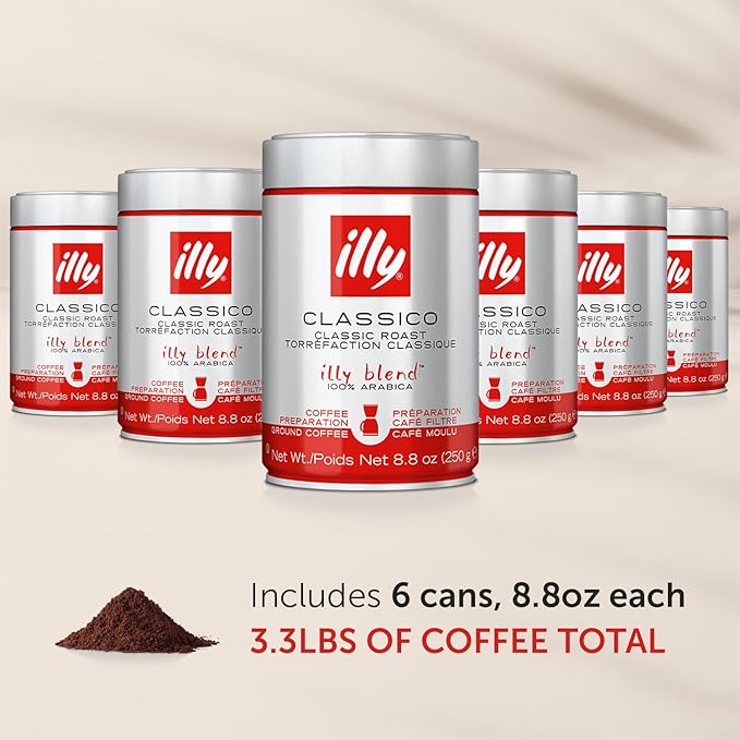 Illy Caffe Coffee - Ground Coffee - Medium Roast for Drip Coffeemakers - 8.8 oz - Case of 6