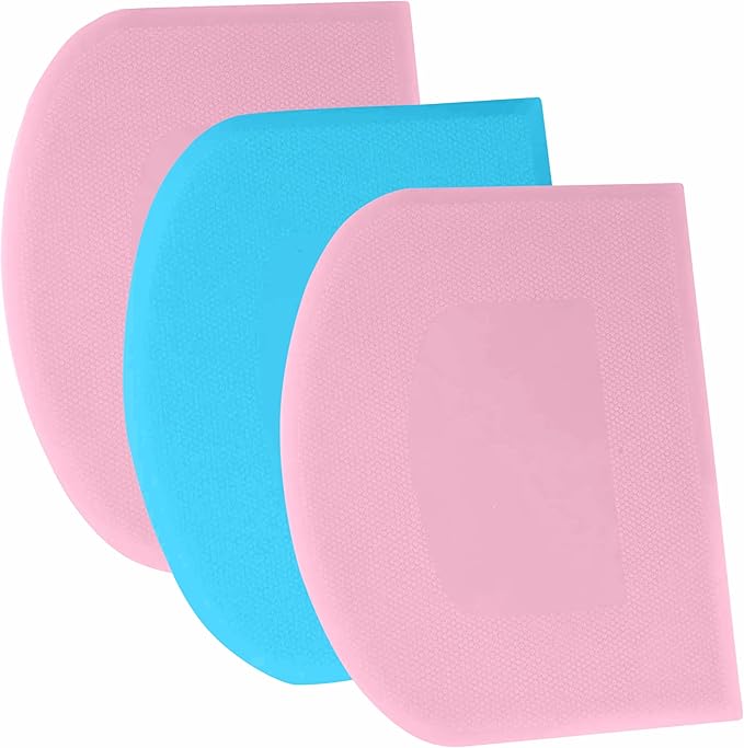 SURDOCA Dough Scraper Bench Scraper - 3P 8.3x5.5" Plastic Flexible Bowl Scraper, Sharp Edge & Angles Cake Scraper. Non-Slip Bakeware Decorating Tools Sculpting & Modeling Tools - Pink+Blue+Pink