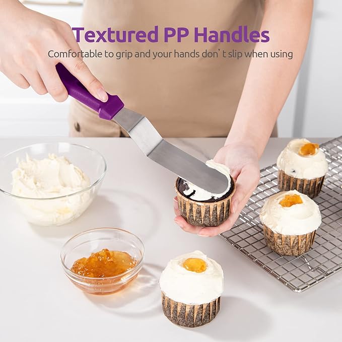 Icing Spatula, U-Taste Offset Spatula Set with 6", 8", 10" Blade, 18/0 Stainless Steel with PP Plastic Handle Angled Cake Decorating Frosting Spatula Set of 3 (Purple)