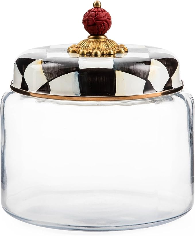 MACKENZIE-CHILDS Courtly Check Kitchen Canister, Decorative Black-and-White Glass Storage Jar with Lid, Medium