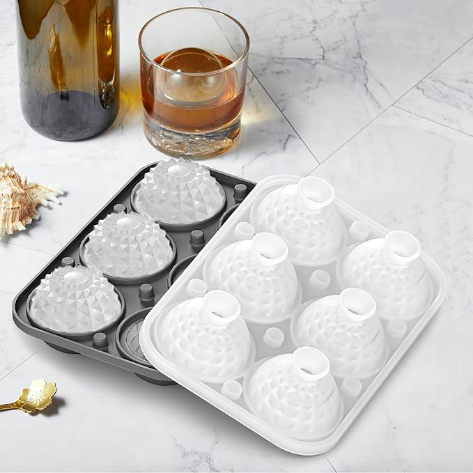 Nax Caki 3D Ball Crystal Ice Cube Tray, Large Ball Silicone Fun Shapes Whiskey Ice Mold with Funnel for Cocktails, Bourbon,Brandy, Whiskey Gifts for Men